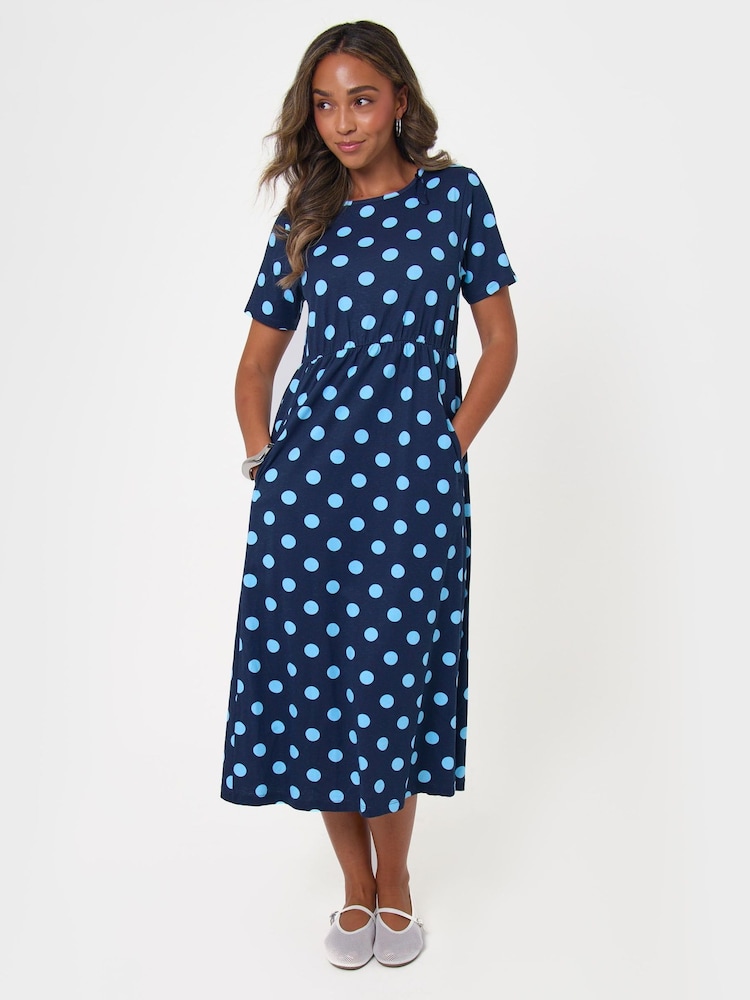 Threadbare Blue Jersey Midi Smock Dress With Pockets - Image 1 of 4 Threadbare Blue Jersey Midi Smock Dress With Pockets - Image 1 of 4