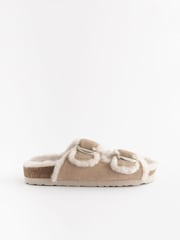 Neutral Forever Comfort® Faux Fur Double Strap Leather Footbed Sandals - Image 5 of 8