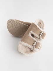 Neutral Forever Comfort® Faux Fur Double Strap Leather Footbed Sandals - Image 6 of 8