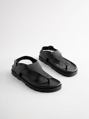 Black Leather Toe Thong Footbed Sandals - Image 3 of 7