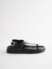 Black Leather Toe Thong Footbed Sandals - Image 4 of 7