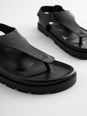 Black Leather Toe Thong Footbed Sandals - Image 5 of 7