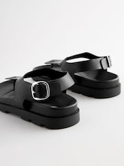 Black Leather Toe Thong Footbed Sandals - Image 6 of 7