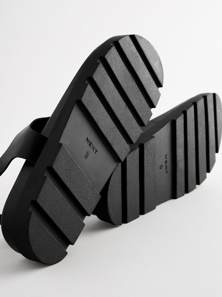 Black Leather Toe Thong Footbed Sandals - Image 7 of 7