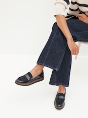 Navy Blue Forever Comfort® Brogue Detail Chunky Sole Loafers - Image 1 of 8