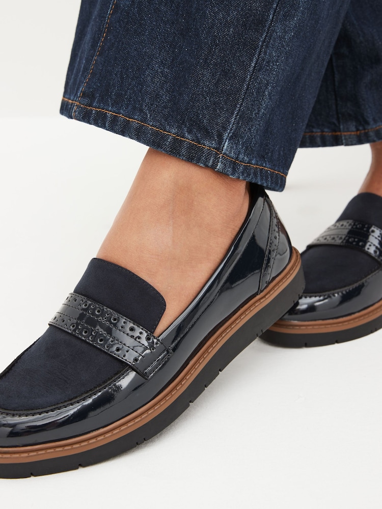Navy Blue Forever Comfort® Brogue Detail Chunky Sole Loafers - Image 2 of 8