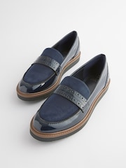 Navy Blue Forever Comfort® Brogue Detail Chunky Sole Loafers - Image 4 of 8