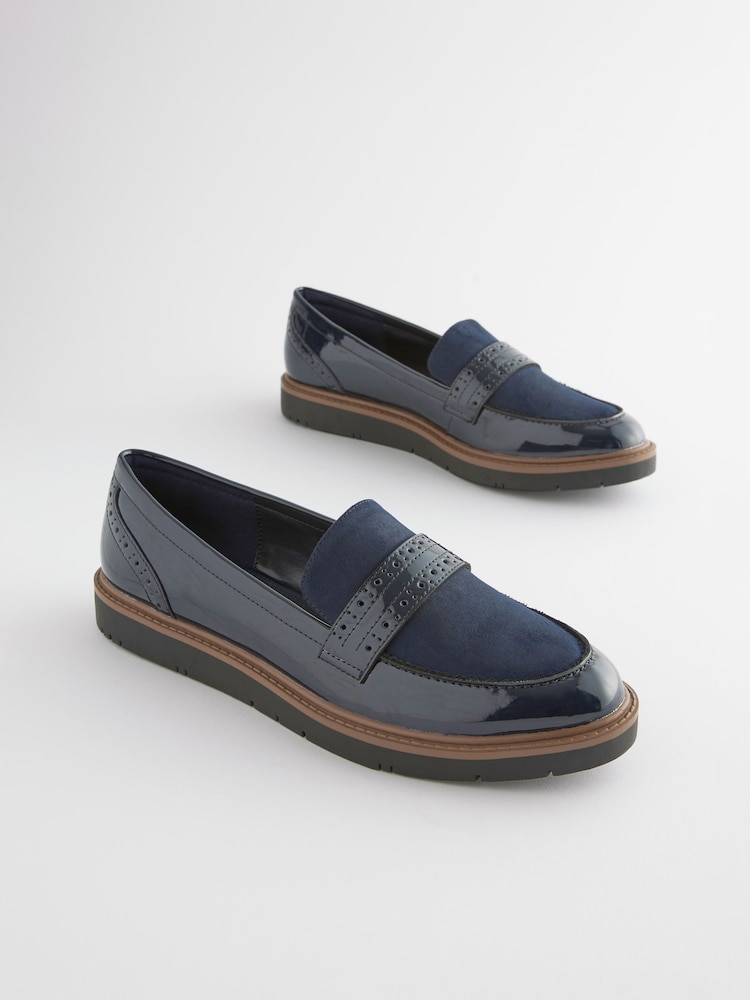 Navy Blue Forever Comfort® Brogue Detail Chunky Sole Loafers - Image 5 of 8