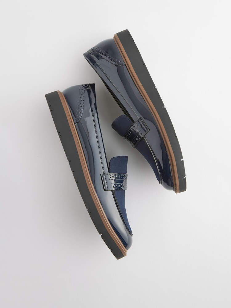 Navy Blue Forever Comfort® Brogue Detail Chunky Sole Loafers - Image 6 of 8