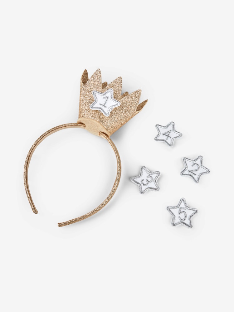 JoJo Maman Bébé Gold Birthday Crown Headband - Image 1 of 4
