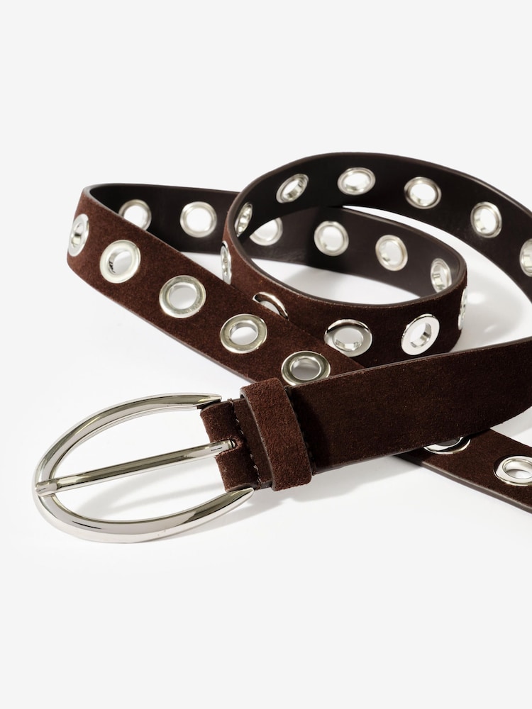 Mint Velvet Chocolate Brown Suede Eyelet Belt - Image 3 of 3 Mint Velvet Chocolate Brown Suede Eyelet Belt - Image 3 of 3