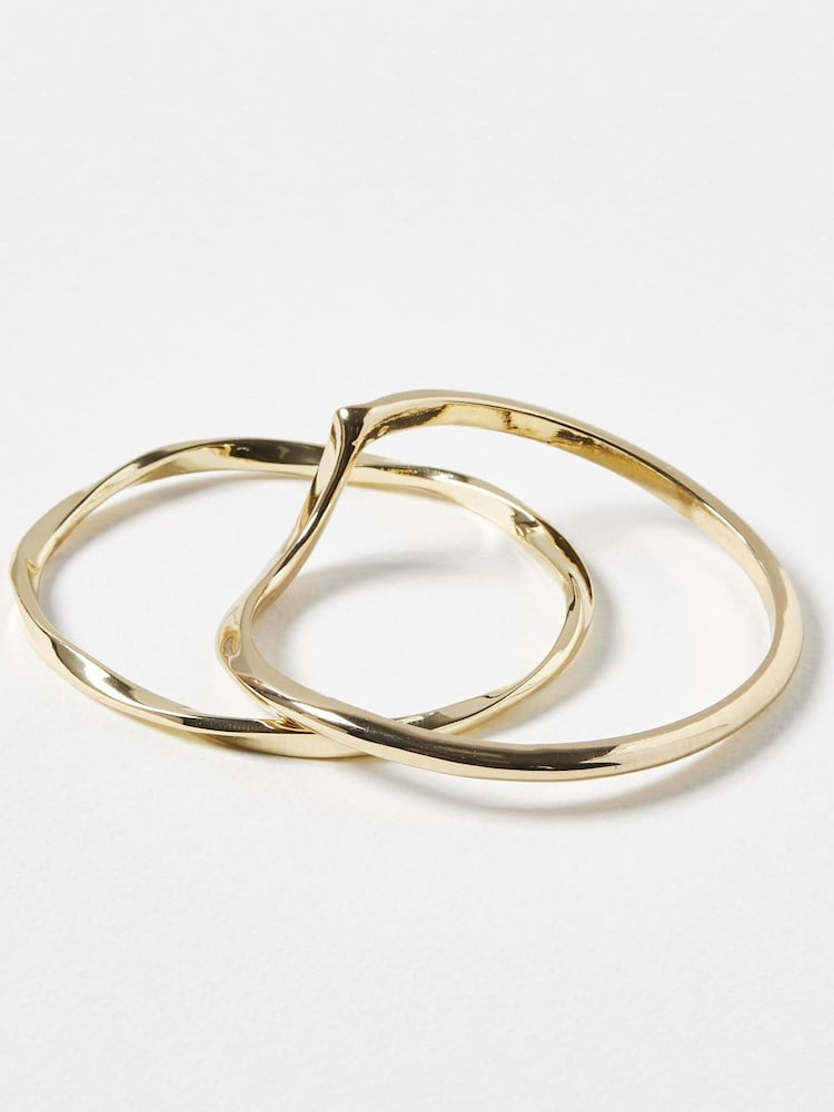 Oliver Bonas Gold Tone Renata Twisted Bangles 2 Pack - Image 2 of 4