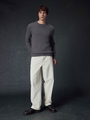 Charcoal Grey Regular Fit Textured Waffle Crew Neck Jumper - Image 2 of 9