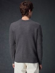 Charcoal Grey Regular Fit Textured Waffle Crew Neck Jumper - Image 5 of 9