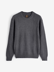 Charcoal Grey Regular Fit Textured Waffle Crew Neck Jumper - Image 7 of 9