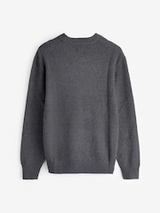 Charcoal Grey Regular Fit Textured Waffle Crew Neck Jumper - Image 8 of 9