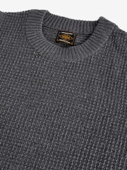Charcoal Grey Regular Fit Textured Waffle Crew Neck Jumper - Image 9 of 9