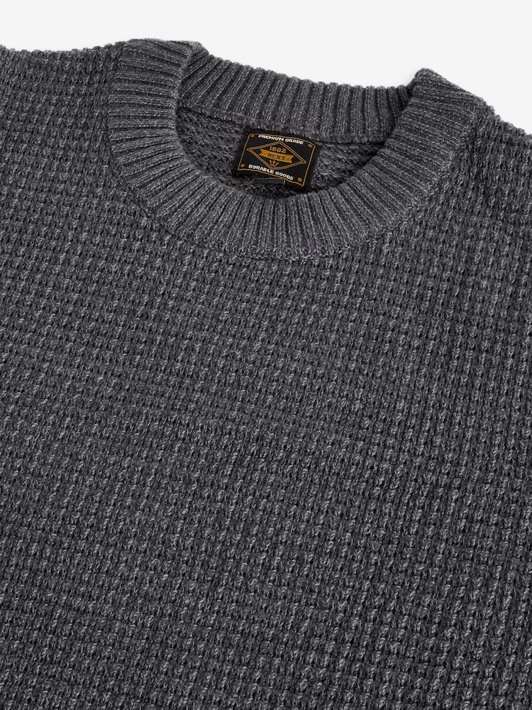 Charcoal Grey Regular Fit Textured Waffle Crew Neck Jumper - Image 9 of 9
