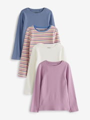 Purple/Blue/Stripe Rib Long Sleeve Tops 4 Pack (3-16yrs) - Image 1 of 3