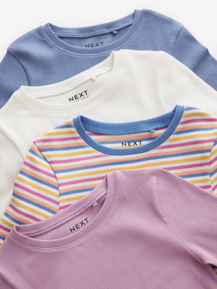 Purple/Blue/Stripe Rib Long Sleeve Tops 4 Pack (3-16yrs) - Image 3 of 3