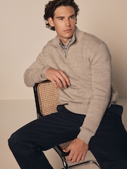 Neutral Marl Plain Regular Fit 100% Cotton Premium Quarter Zip Jumper - Image 1 of 8