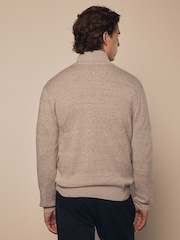 Neutral Marl Plain Regular Fit 100% Cotton Premium Quarter Zip Jumper - Image 2 of 8