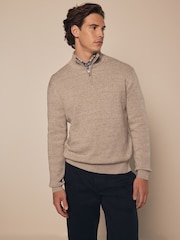Neutral Marl Plain Regular Fit 100% Cotton Premium Quarter Zip Jumper - Image 3 of 8
