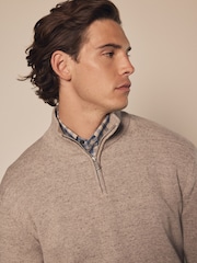 Neutral Marl Plain Regular Fit 100% Cotton Premium Quarter Zip Jumper - Image 4 of 8