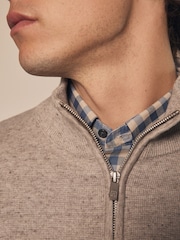 Neutral Marl Plain Regular Fit 100% Cotton Premium Quarter Zip Jumper - Image 5 of 8