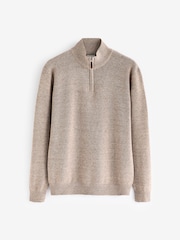 Neutral Marl Plain Regular Fit 100% Cotton Premium Quarter Zip Jumper - Image 6 of 8