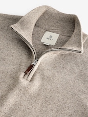 Neutral Marl Plain Regular Fit 100% Cotton Premium Quarter Zip Jumper - Image 7 of 8