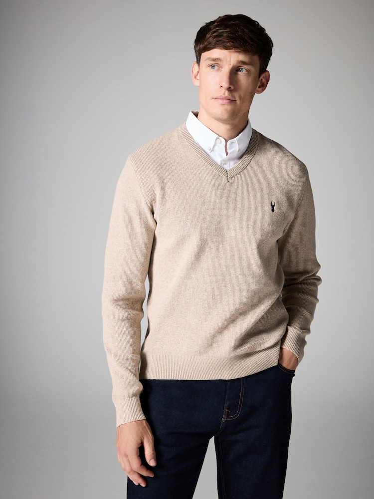 Neutral Oxford V-Neck Regular Mock Shirt Jumper - Image 1 of 7
