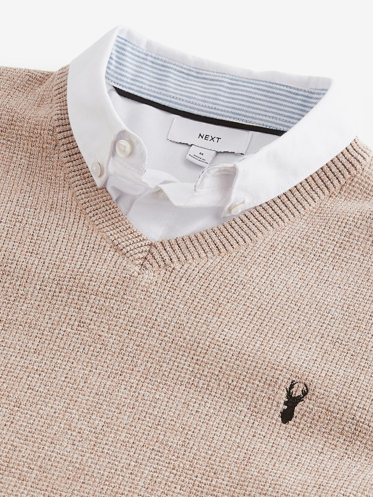 Neutral Oxford V-Neck Regular Mock Shirt Jumper - Image 6 of 7