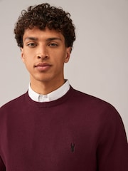 Dark Purple Oxford Crew Neck Regular 100% Cotton Mock Shirt Jumper - Image 1 of 4