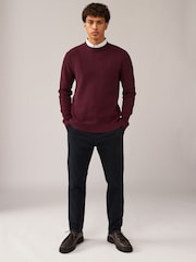 Dark Purple Oxford Crew Neck Regular 100% Cotton Mock Shirt Jumper - Image 2 of 7