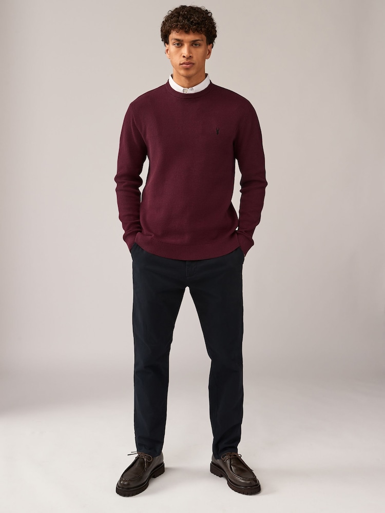 Dark Purple Oxford Crew Neck Regular 100% Cotton Mock Shirt Jumper - Image 2 of 7