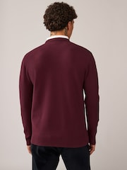 Dark Purple Oxford Crew Neck Regular 100% Cotton Mock Shirt Jumper - Image 2 of 4