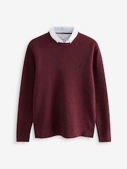 Dark Purple Oxford Crew Neck Regular 100% Cotton Mock Shirt Jumper - Image 3 of 4