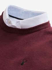 Dark Purple Oxford Crew Neck Regular 100% Cotton Mock Shirt Jumper - Image 6 of 7