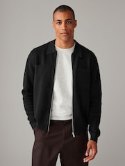 Negro - Sobrecamisa de punto de ajuste relajado de 100 % algodón con dos bolsillos - Imagen 1 de 8