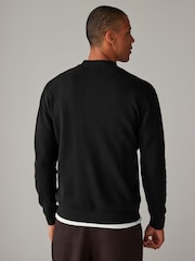 Negro - Sobrecamisa de punto de ajuste relajado de 100 % algodón con dos bolsillos - Imagen 3 de 8