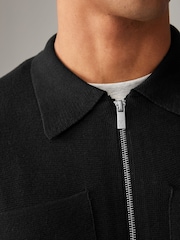 Negro - Sobrecamisa de punto de ajuste relajado de 100 % algodón con dos bolsillos - Imagen 5 de 8
