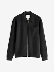 Negro - Sobrecamisa de punto de ajuste relajado de 100 % algodón con dos bolsillos - Imagen 6 de 8