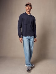 Navy Blue Relaxed Fit 100% Cotton Knit Twin Pocket Shacket - Image 2 of 7