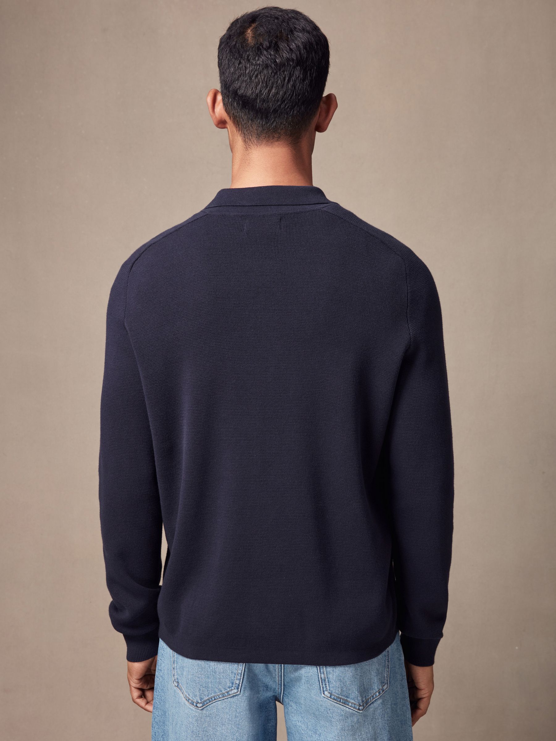 Buy Navy Blue Relaxed Fit 100% Cotton Knit Twin Pocket