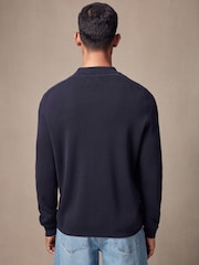 Navy Blue Relaxed Fit 100% Cotton Knit Twin Pocket Shacket - Image 3 of 7