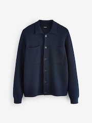 Navy Blue Relaxed Fit 100% Cotton Knit Twin Pocket Shacket - Image 5 of 7