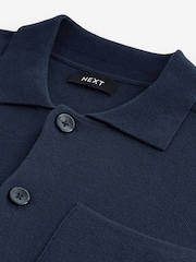 Navy Blue Relaxed Fit 100% Cotton Knit Twin Pocket Shacket - Image 7 of 7