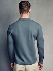 Teal Blue Soft Touch Regular Fit Quarter Zip Knitted Long Sleeve Polo Shirt - Image 3 of 7