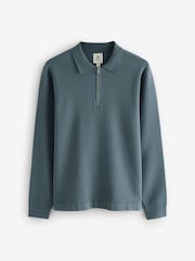 Teal Blue Soft Touch Regular Fit Quarter Zip Knitted Long Sleeve Polo Shirt - Image 5 of 7